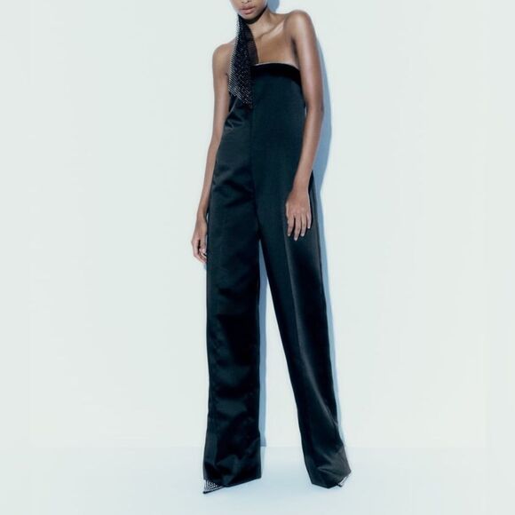Zara Satin Bandeau Jumpsuit New - Picture 9 of 9